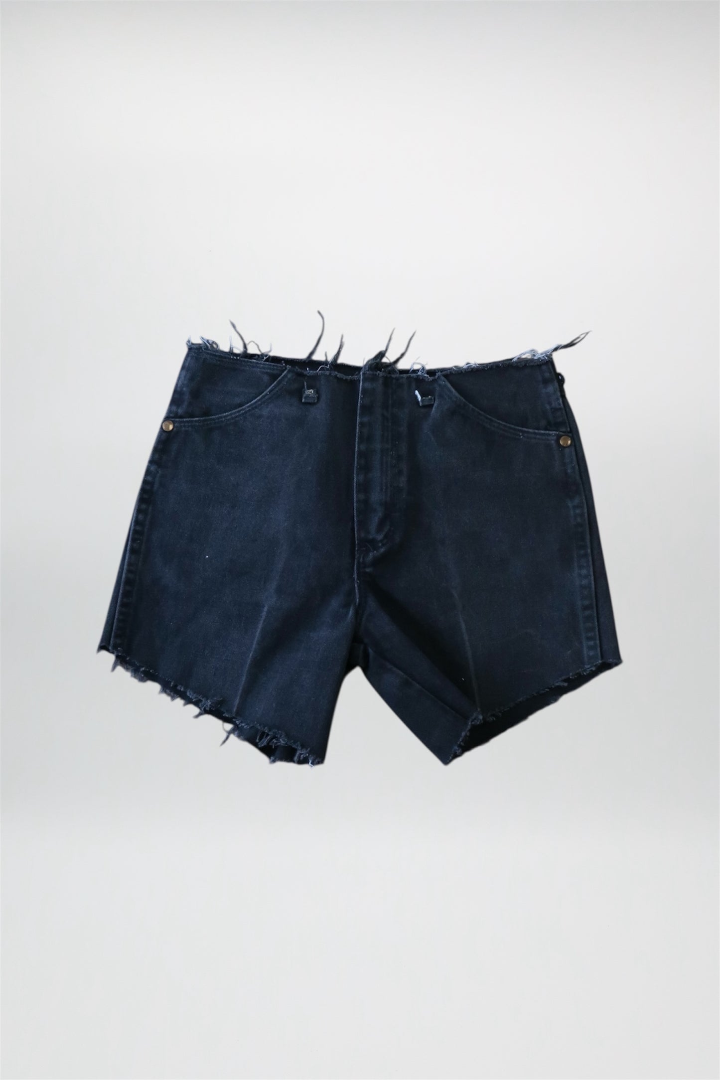 Distressed Black Denim Wrangler Shorts