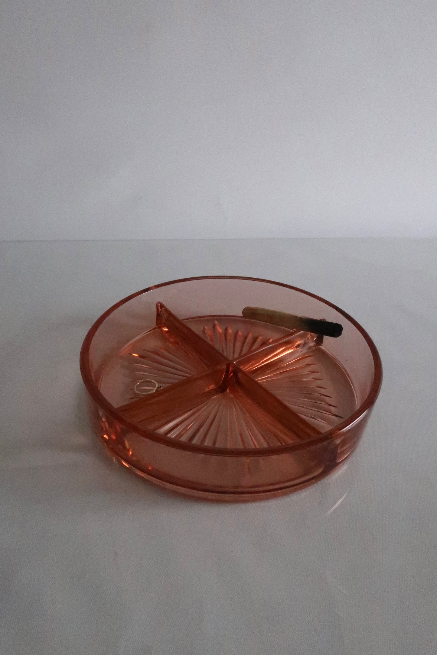 Pink Glass Divided Catch-all