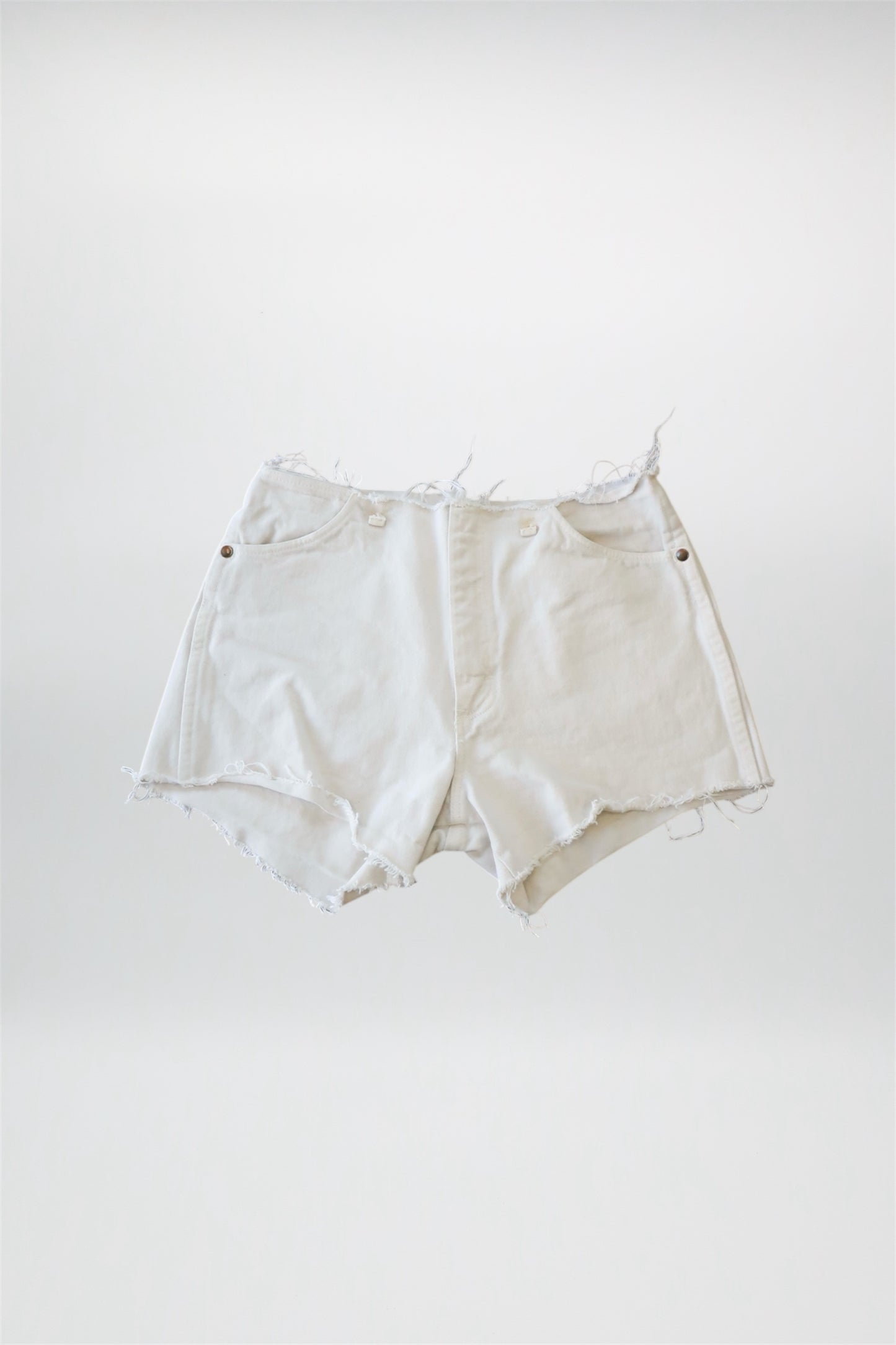 Distressed White Denim Wrangler Shorts
