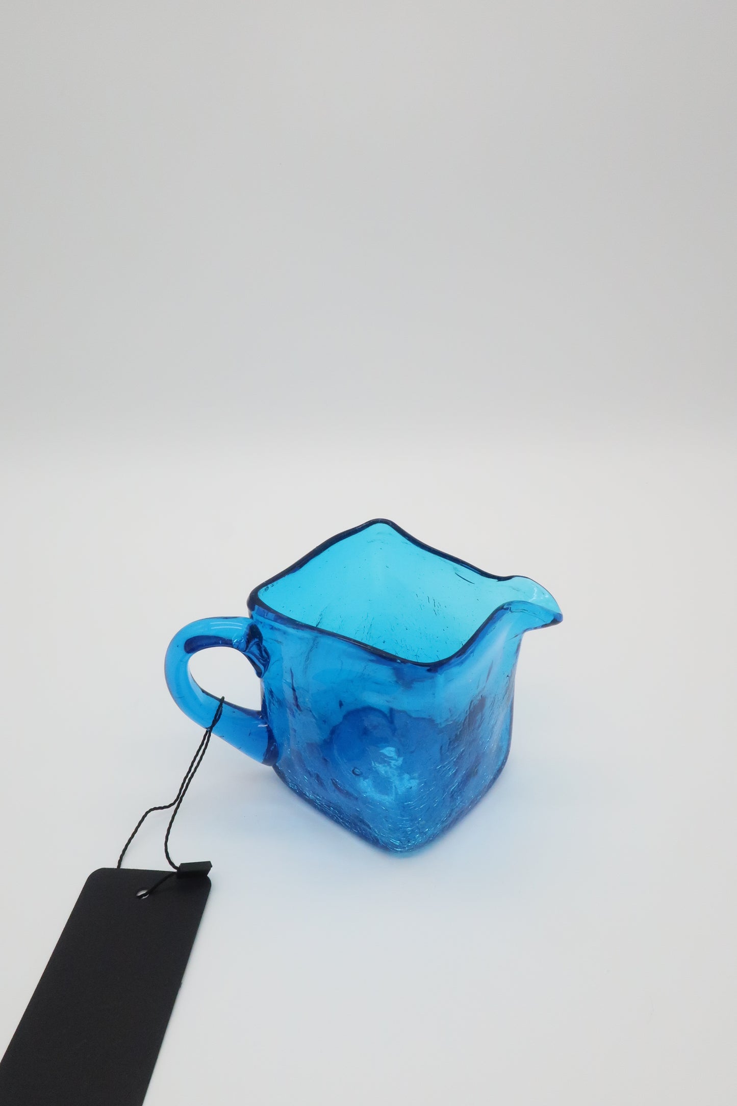 Handblown Blue Crackle Pitcher
