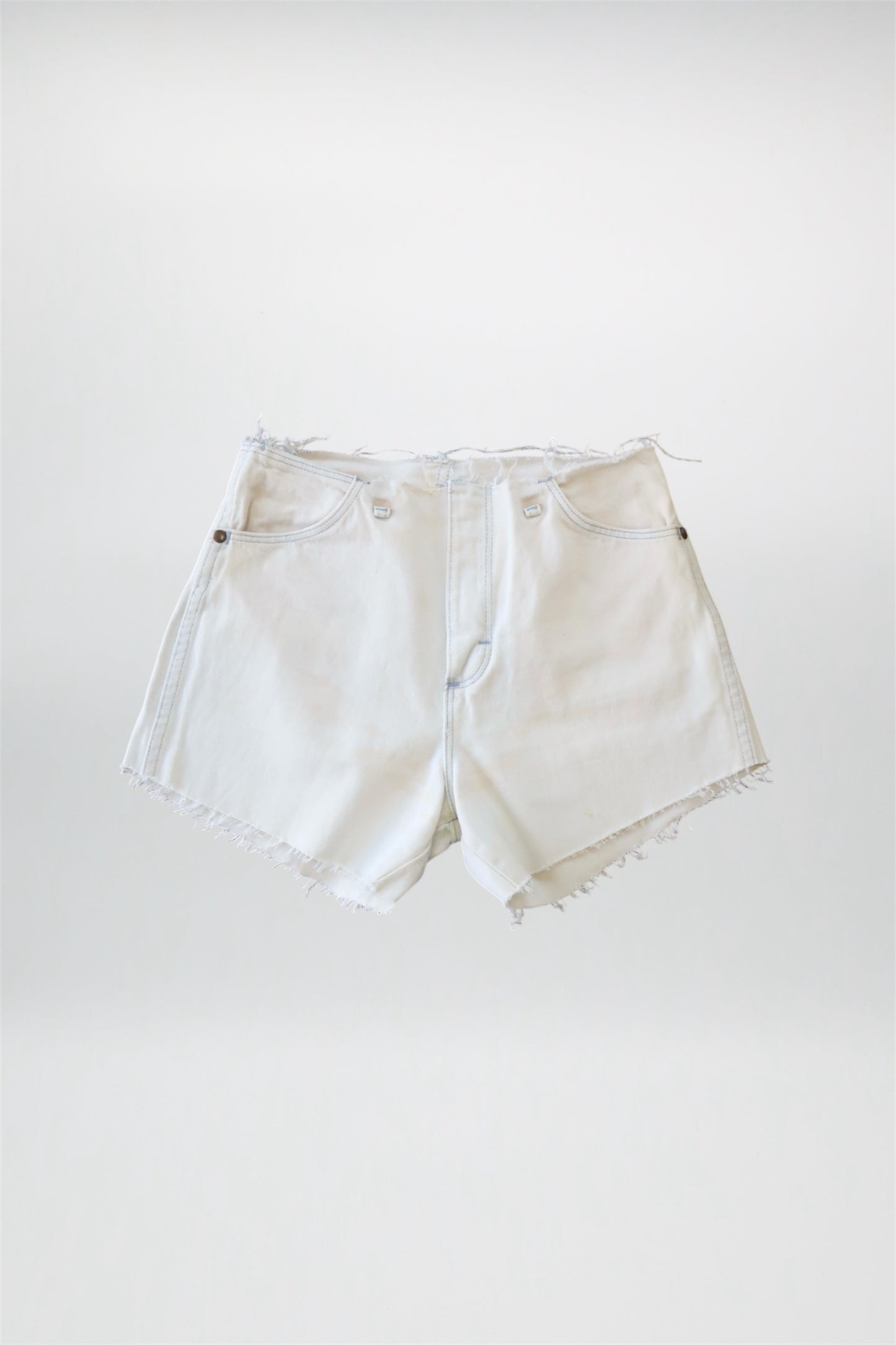 Distressed White Denim Wrangler Shorts