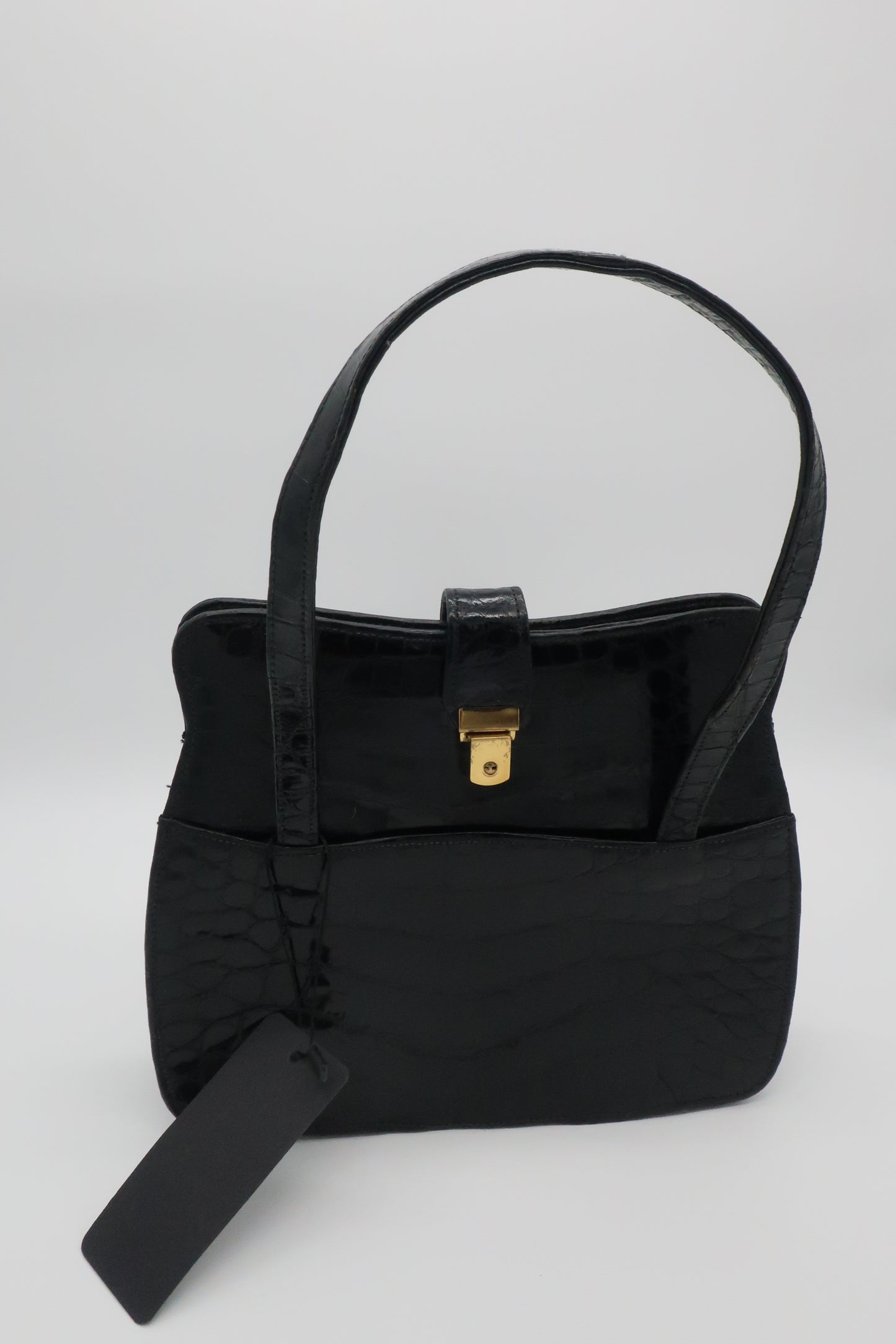 Black Crocodile Leather Handbag
