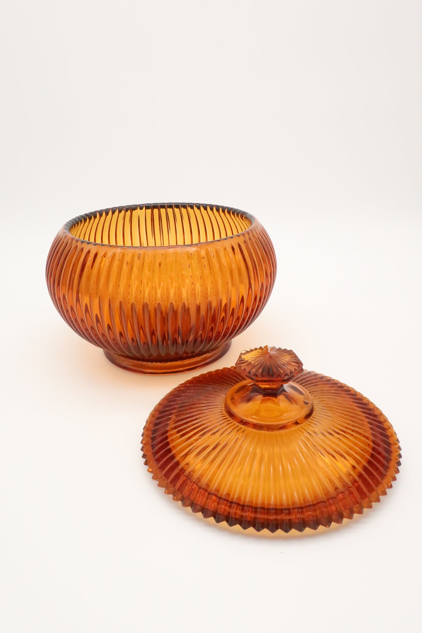 1970's Ribbed Amber Lidded Catch-all