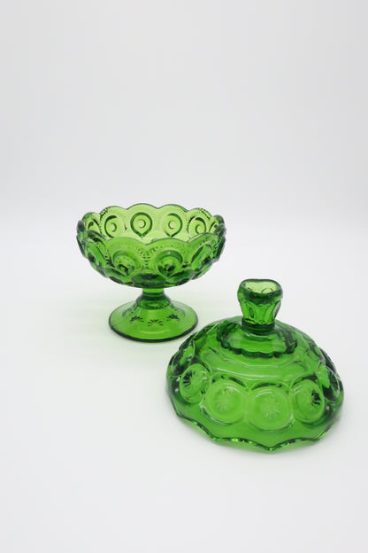 Moon and Stars Green Lidded Compote