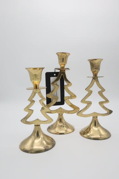 Gold Metal Christmas Tree Candle Holder Set