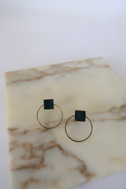 Gold & Green Round Earrings