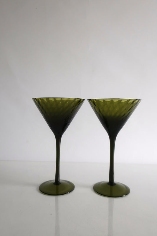 Handblown Green Martini Glasses