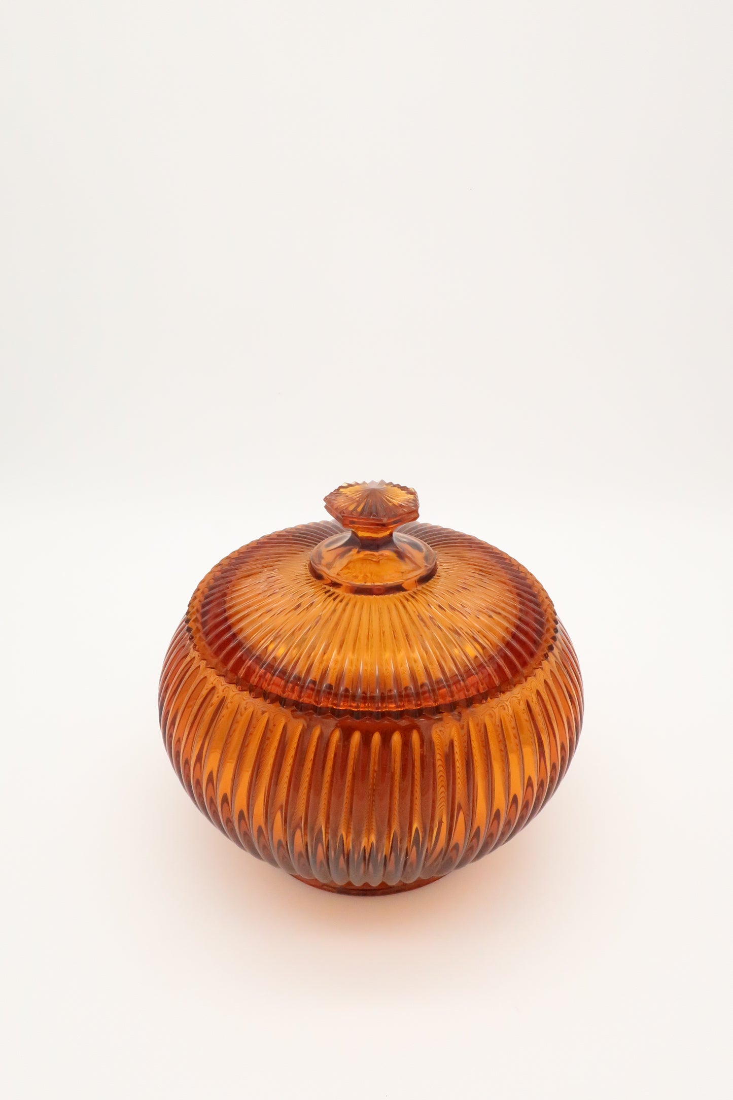 1970's Ribbed Amber Lidded Catch-all