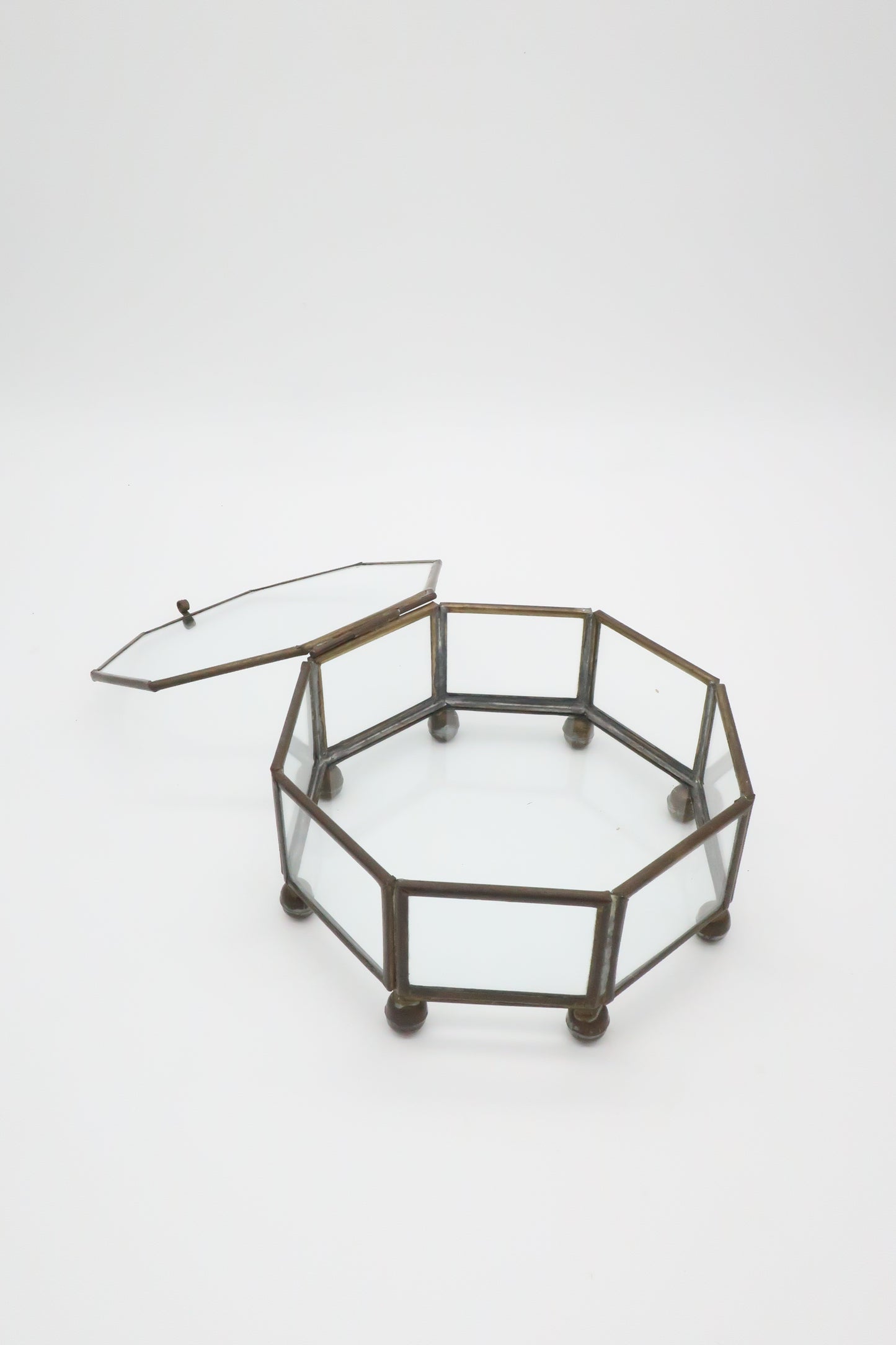 Brass & Glass Lidded Jewelry Box