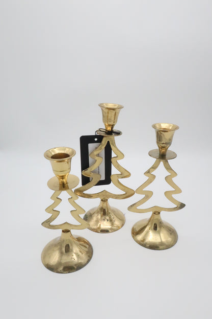 Gold Metal Christmas Tree Candle Holder Set