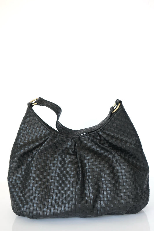 Black Leather Woven Tote Bag