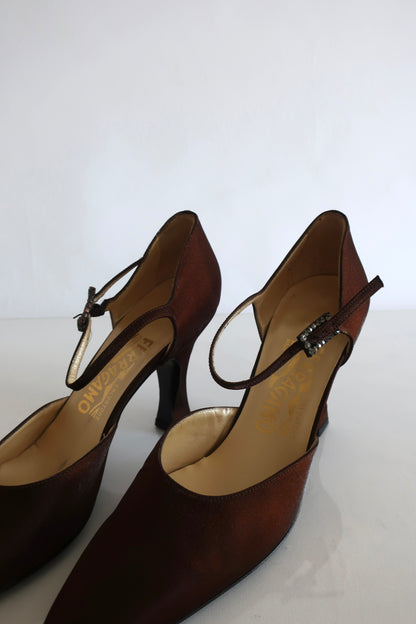 Ferragamo Satin Maroon Heels