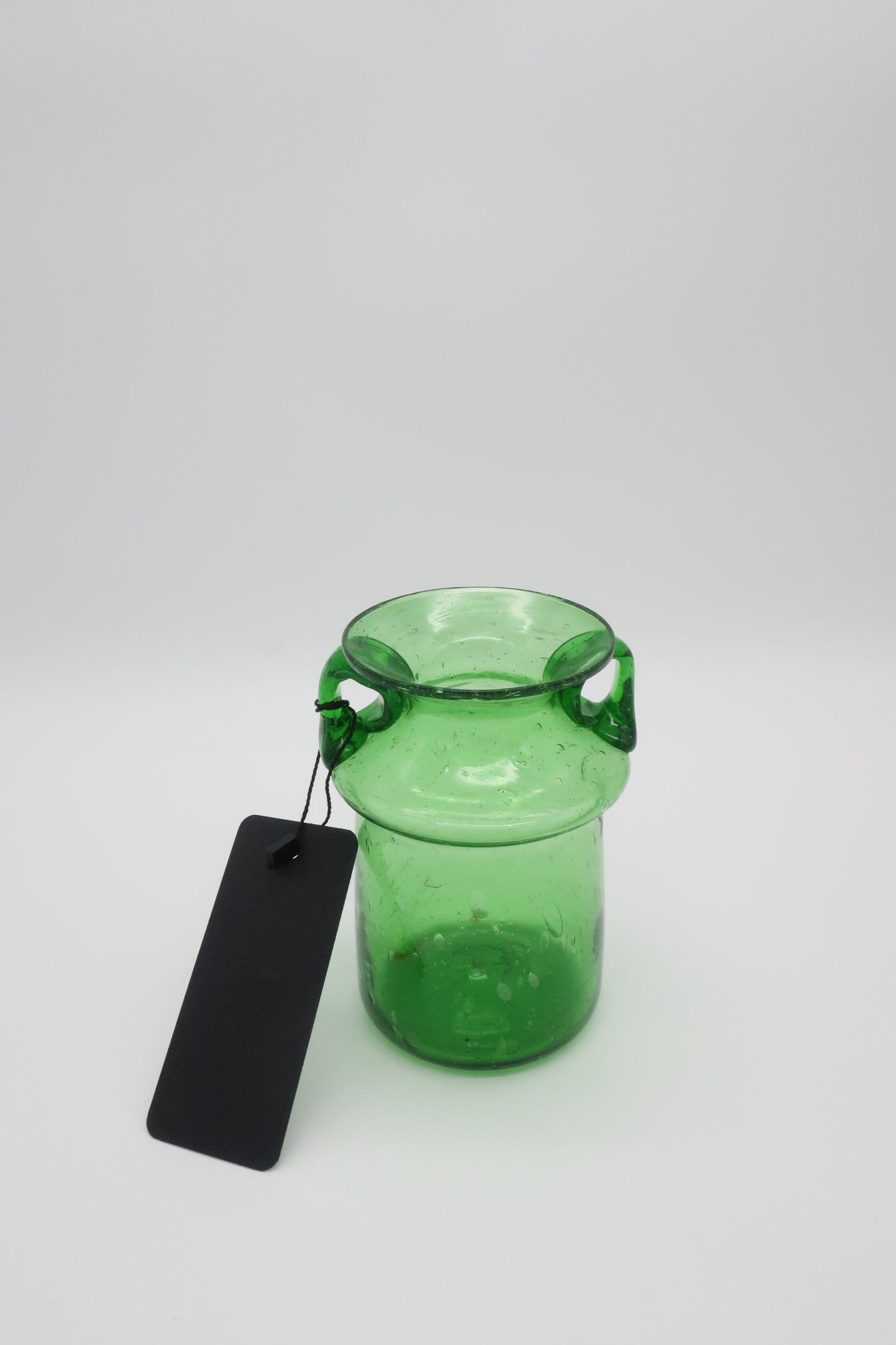 Handblown Handled Green Vase