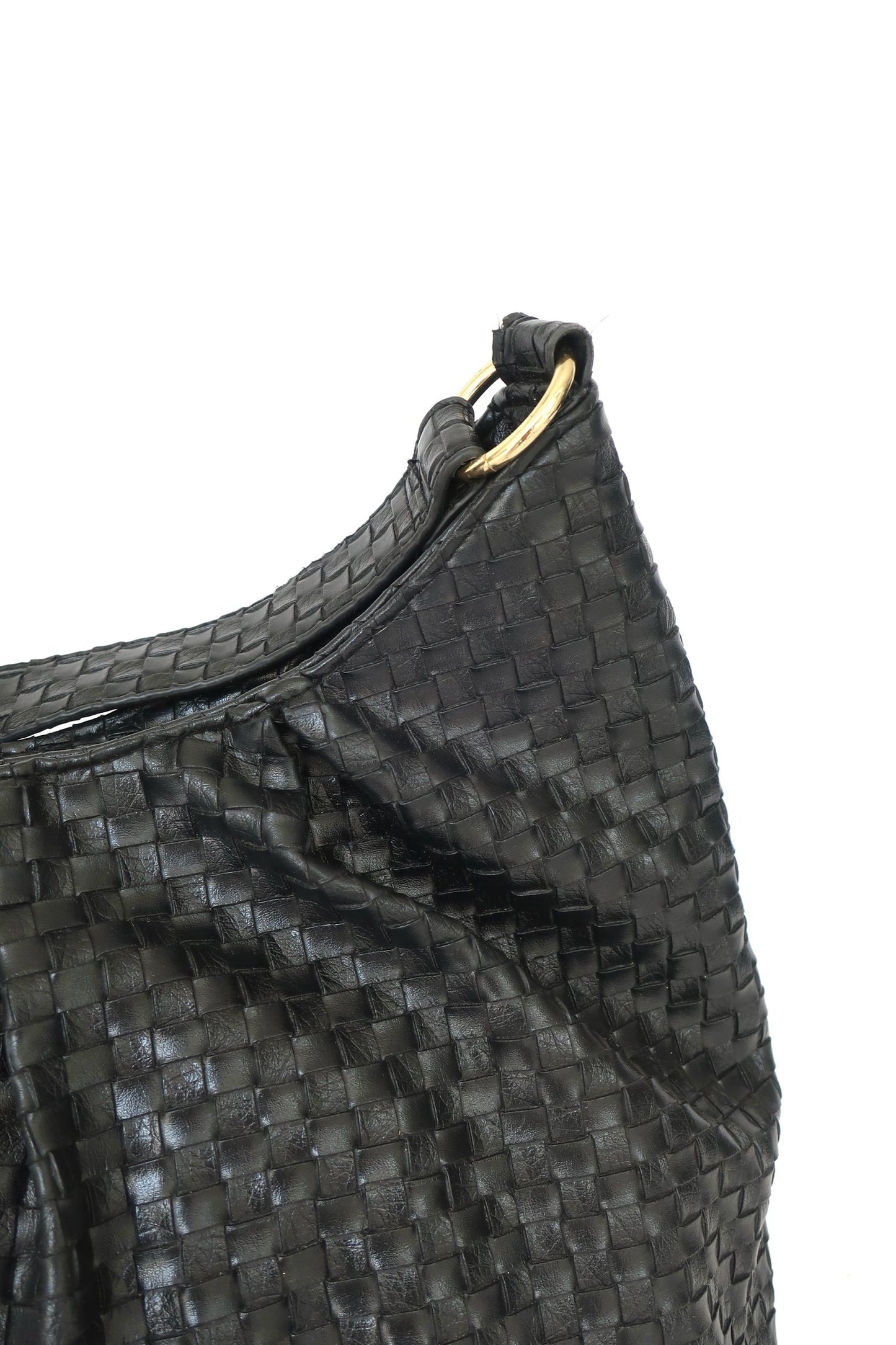 Black Leather Woven Tote Bag