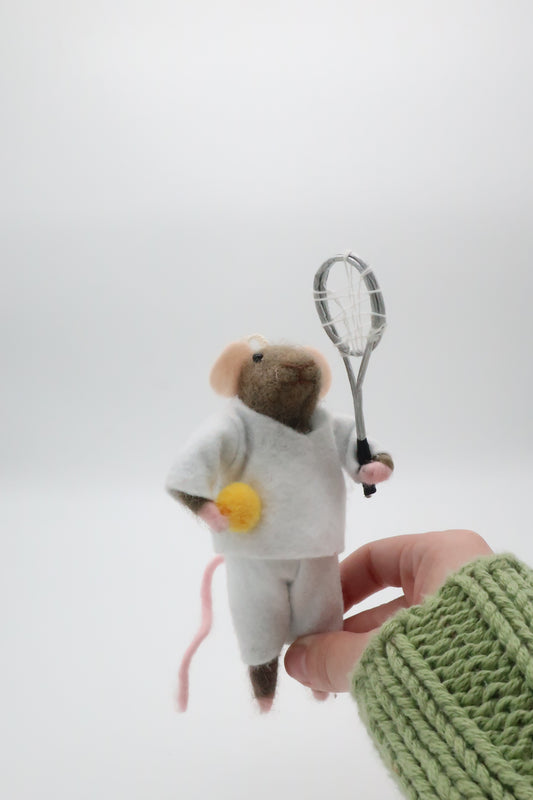 Felted Tennis Mouse Ornament