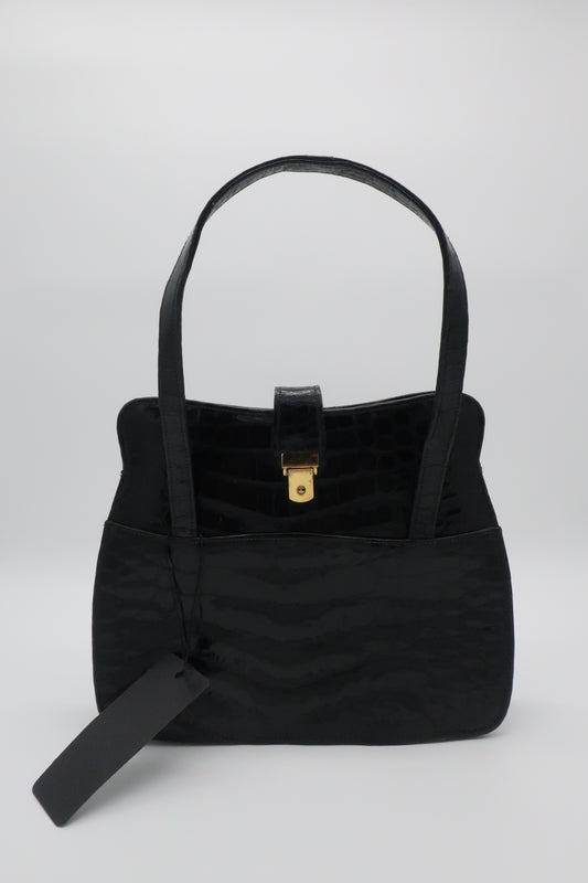 Black Crocodile Leather Handbag