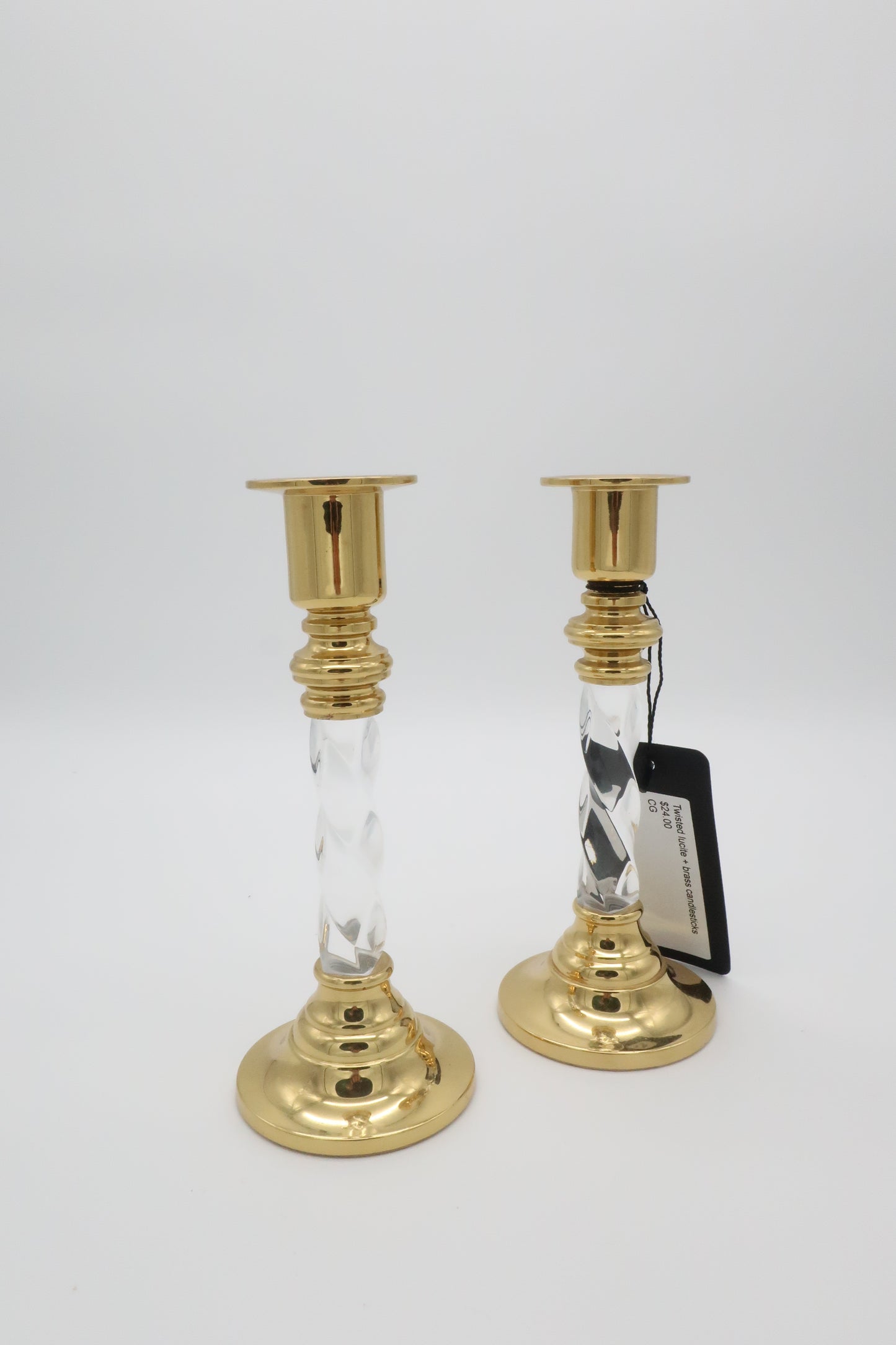 Twisted Lucite + Brass Candlesticks
