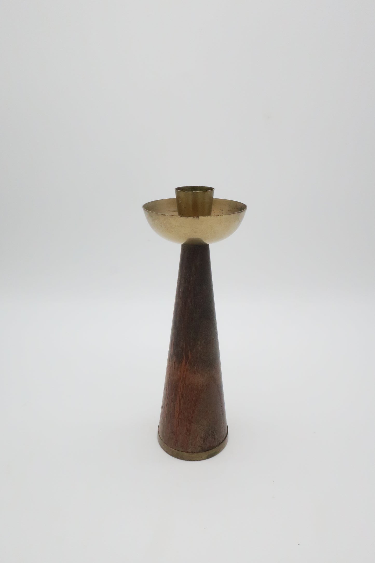 MCM Teak & Brass Candle Holder