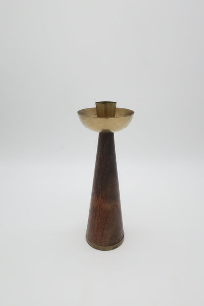 MCM Teak & Brass Candle Holder