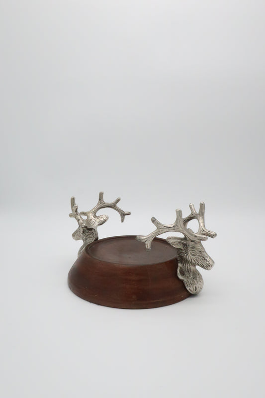 Wood + Metal Reindeer Pillar Candle Holder