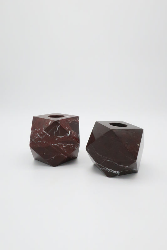 Geometric Burgundy Marble Candle Holders