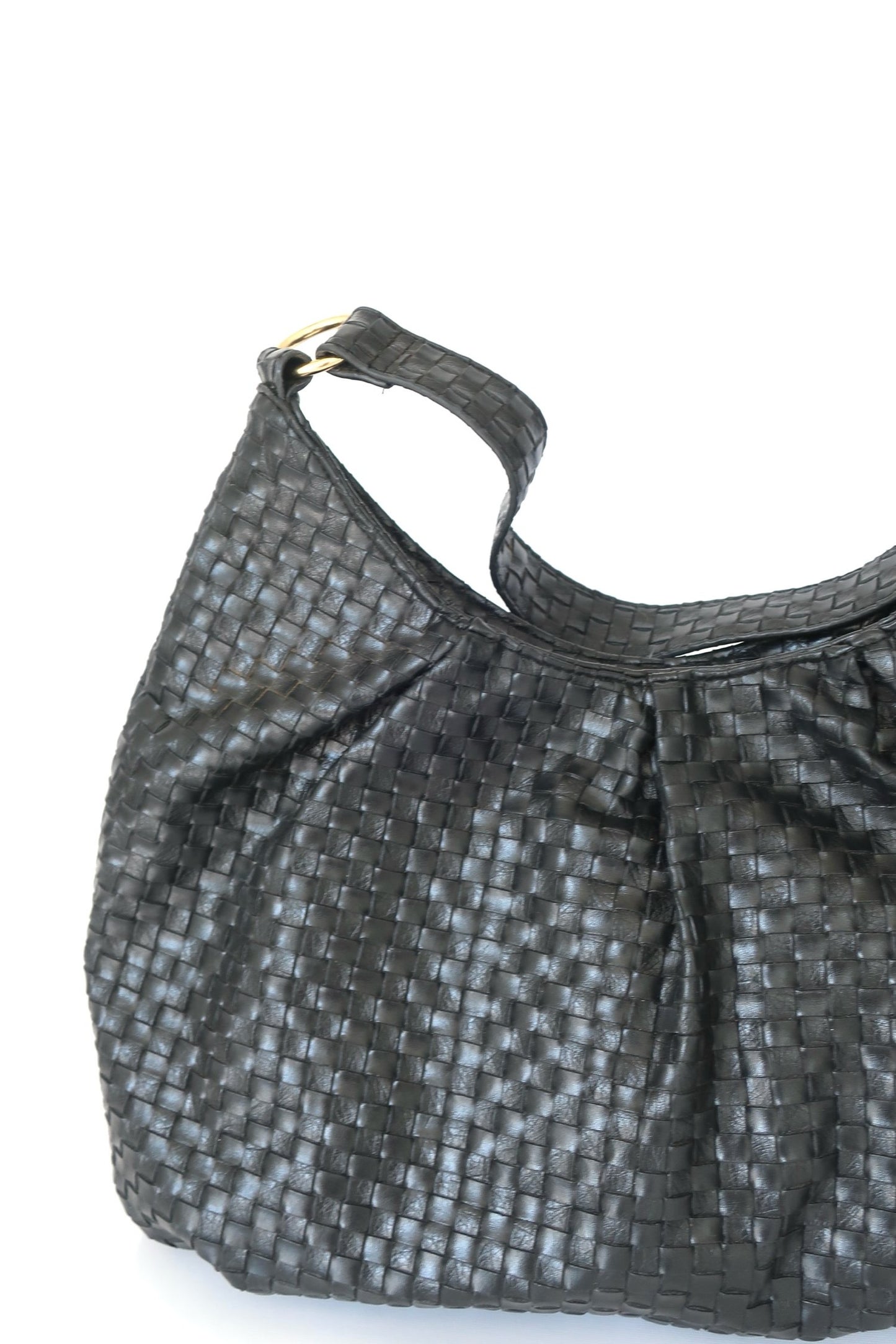 Black Leather Woven Tote Bag