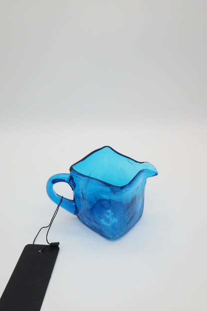 Handblown Blue Crackle Pitcher