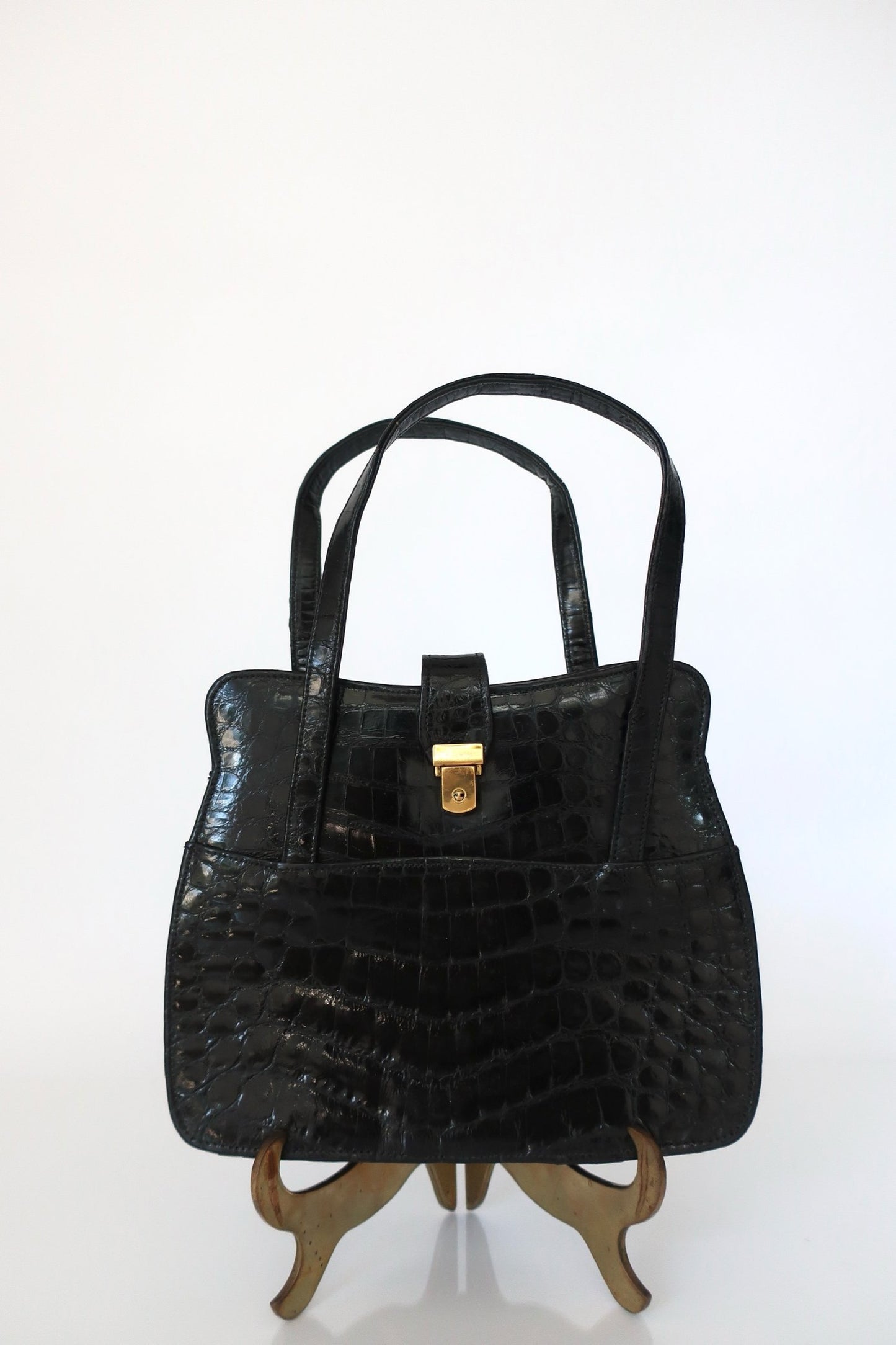 Black Crocodile Leather Handbag