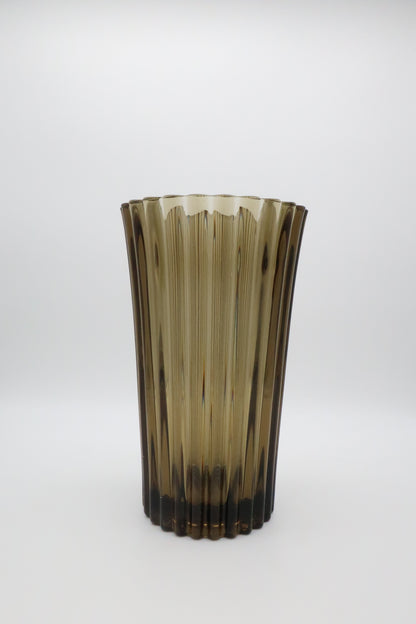 1970's Luminarc French Brown Ribbed Vase