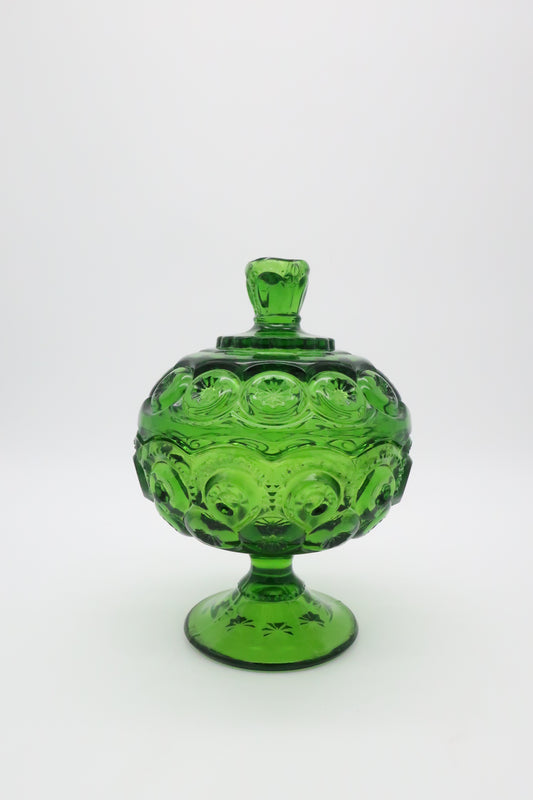 Moon and Stars Green Lidded Compote