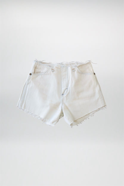 Distressed White Denim Wrangler Shorts
