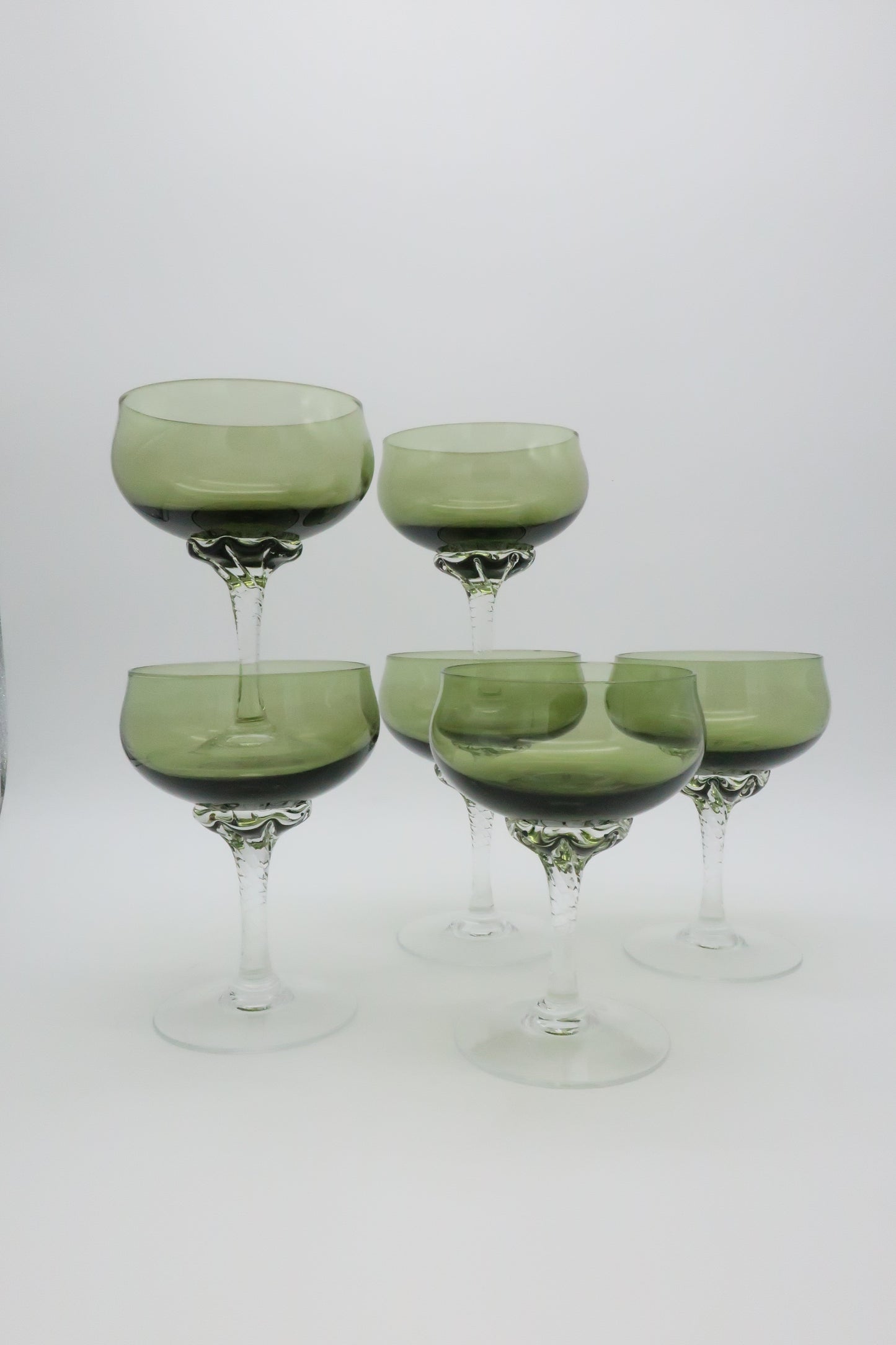 1960s Sasaki Green Champagne Coupes