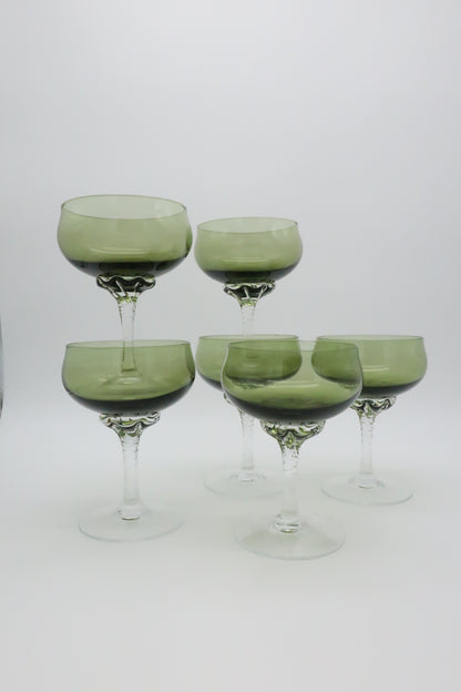 1960s Sasaki Green Champagne Coupes