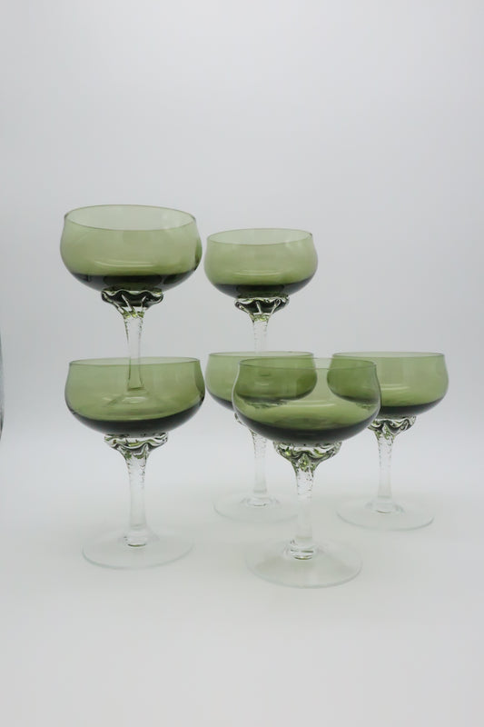1960s Sasaki Green Champagne Coupes