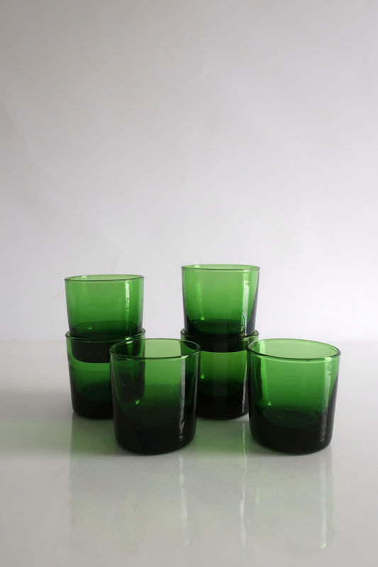 Vintage Italian Heavy Green Lowball Tumblers