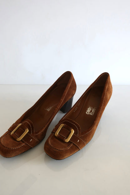 Salvatore Ferragamo Brown Suede Mules