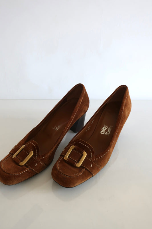 Salvatore Ferragamo Brown Suede Mules