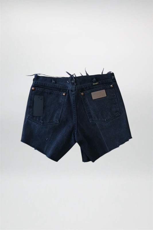 Distressed Black Denim Wrangler Shorts