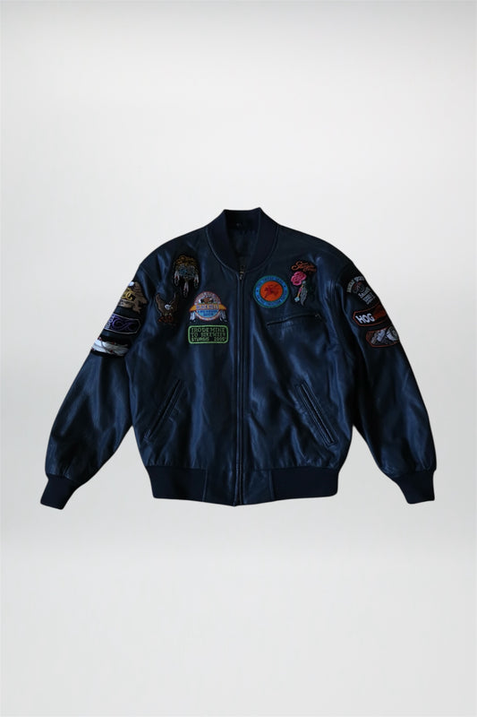 Vintage leather patchwork bomber jacket