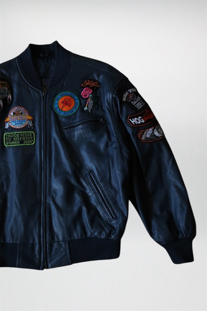Vintage leather patchwork bomber jacket