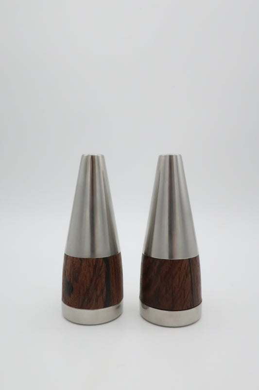 1960'S MCM Danish Stainless & Teak Shaker Set