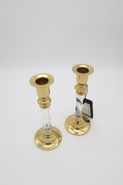 Twisted Lucite + Brass Candlesticks