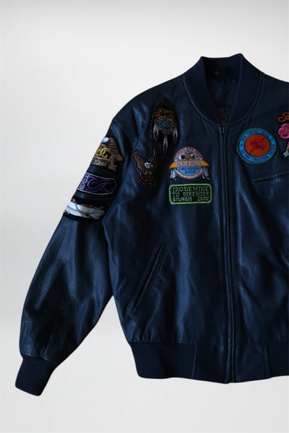 Vintage leather patchwork bomber jacket