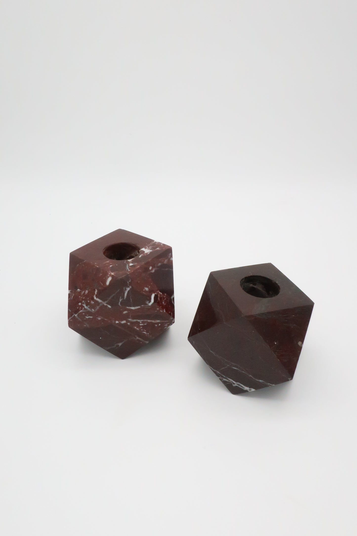 Geometric Burgundy Marble Candle Holders
