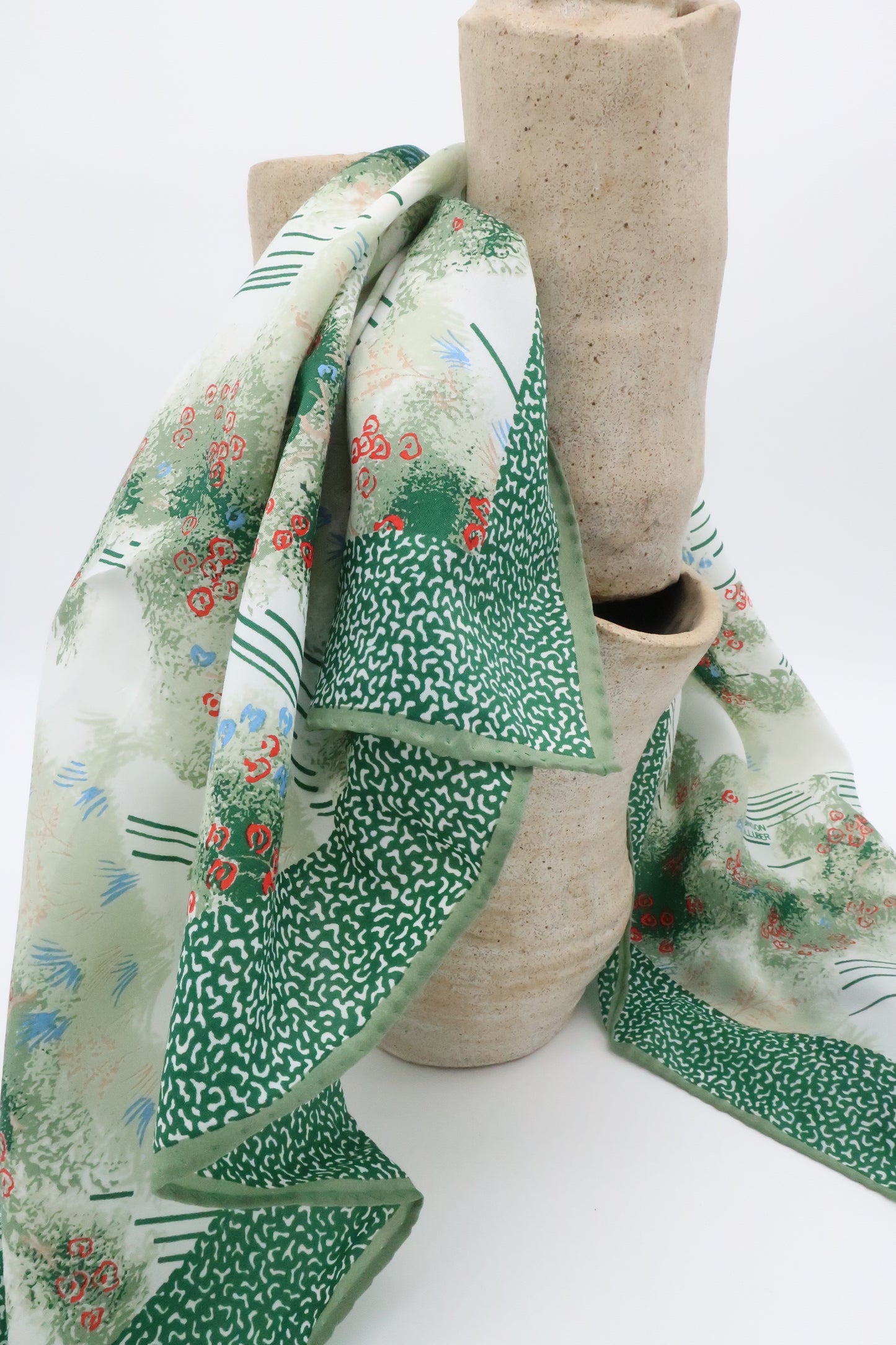 Green Patterned Silk Blend Scarf