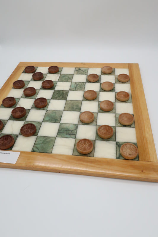 Italian Marble & Wood Checkers Set