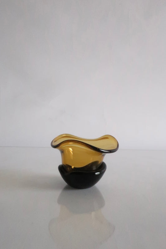 Handblown Amber & Black Small Serving Bowl