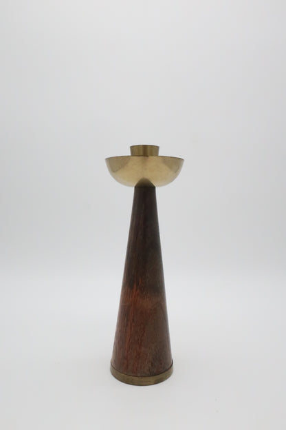 MCM Teak & Brass Candle Holder