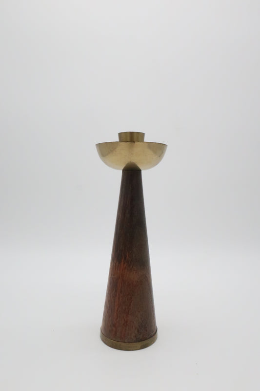 MCM Teak & Brass Candle Holder