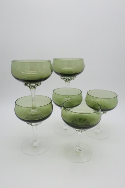 1960s Sasaki Green Champagne Coupes